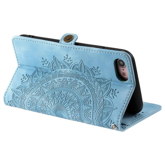 For iPhone 16e Skin Feel Totem Embossed Leather Phone Case(Blue)