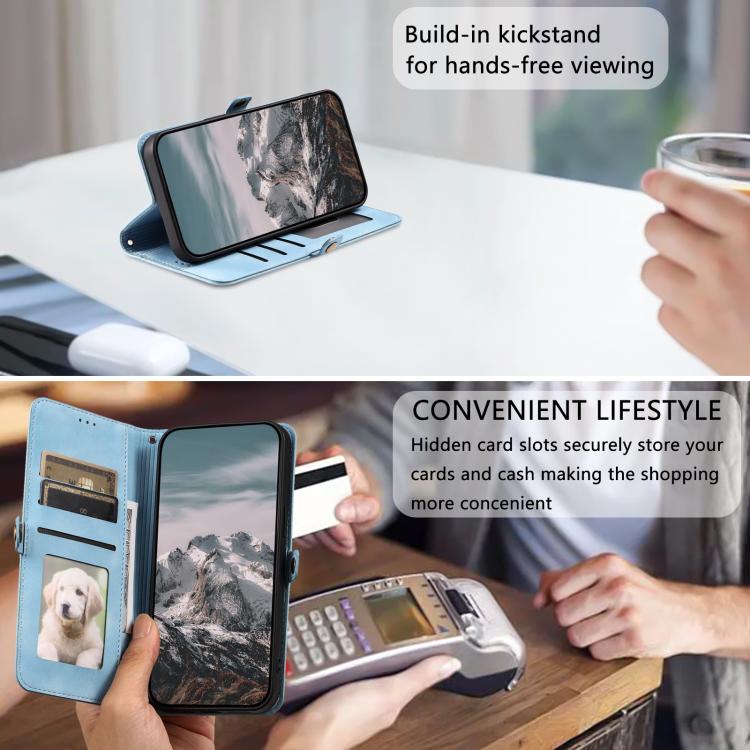 For iPhone 16e Skin Feel Totem Embossed Leather Phone Case(Blue)