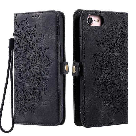 For iPhone 16e Skin Feel Totem Embossed Leather Phone Case(Black)