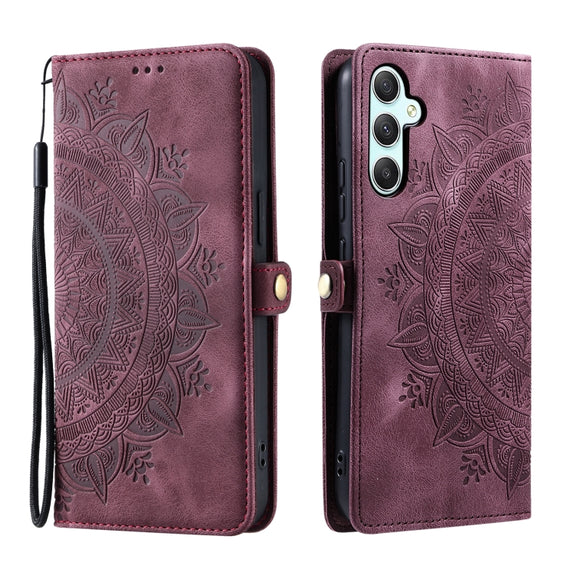 For Samsung Galaxy S25 5G Skin Feel Totem Embossed Leather Phone Case(Wine Red)
