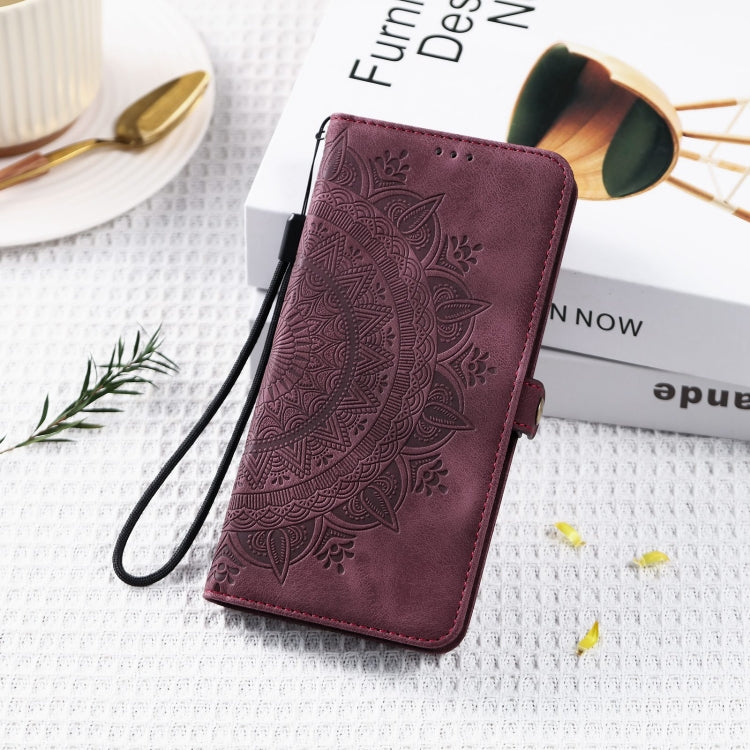For Samsung Galaxy S25 5G Skin Feel Totem Embossed Leather Phone Case(Wine Red)