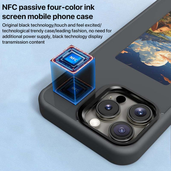 For iPhone 16 Plus Four-Color E-ink Screen NFC DIY Phone Case(Pink)