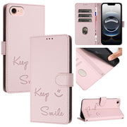 For iPhone 16e Smile Embossing RFID Leather Phone Case(Pink)