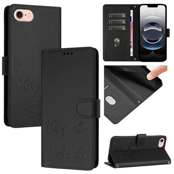 For iPhone 16e Smile Embossing RFID Leather Phone Case(Black)