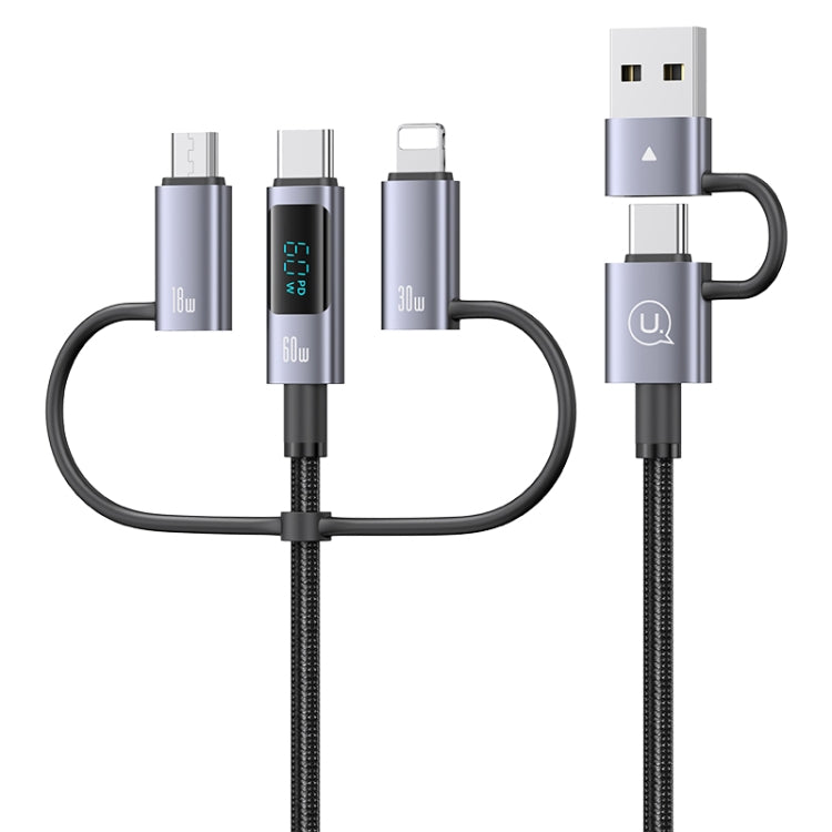 USAMS 60W 6 in 1 Digital Display Fast Charging Cable, Length:1.2m(Titanium Gray)