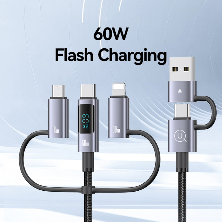 USAMS 60W 6 in 1 Digital Display Fast Charging Cable, Length:1.2m(Titanium Gray)