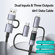 USAMS 60W 6 in 1 Digital Display Fast Charging Cable, Length:1.2m(Titanium Gray)