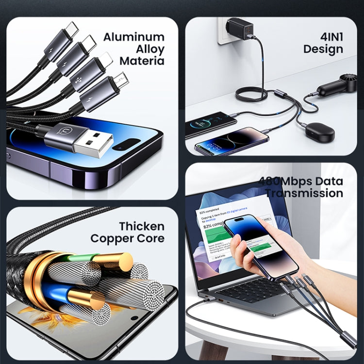 USAMS SJ739 1.2m 4 in 1 Type-C Fast Charging Cable(Titanium Gray)