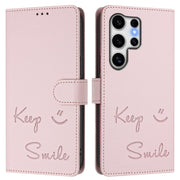 For Samsung Galaxy S25 Ultra 5G Smile Embossing RFID Leather Phone Case(Pink)