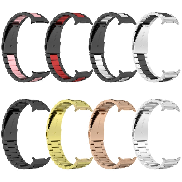 For Samsung Galaxy Watch Ultra 47mm Three Beads Stainless Steel Watch Band(Black Silver Black)