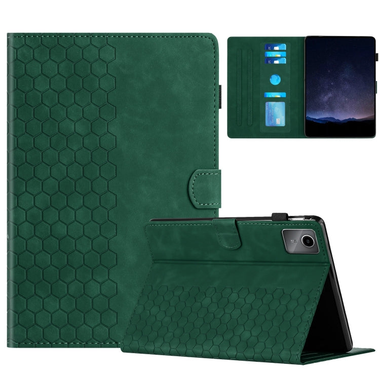 For Lenovo Tab M11 / Xiaoxin Pad 2024 Honeycomb Embossed Leather Smart Tablet Case(Green)