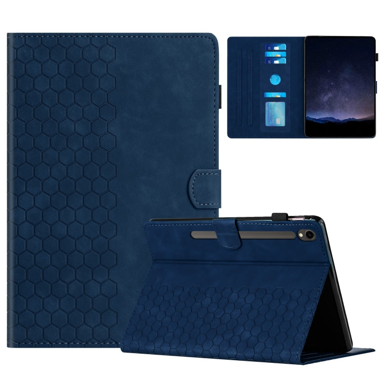For Samsung Galaxy Tab S9 / S9 FE Honeycomb Embossed Leather Smart Tablet Case(Blue)