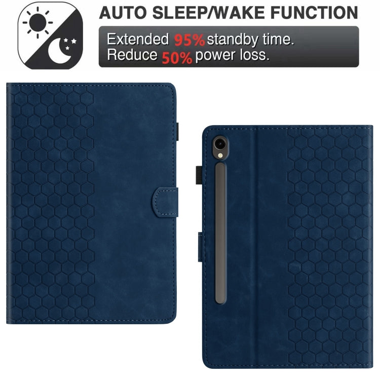 For Samsung Galaxy Tab S9 / S9 FE Honeycomb Embossed Leather Smart Tablet Case(Blue)