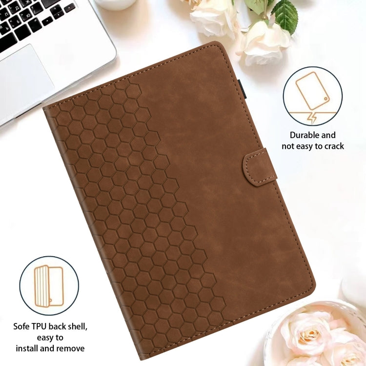 For Samsung Galaxy Tab S9 / S9 FE Honeycomb Embossed Leather Smart Tablet Case(Brown)