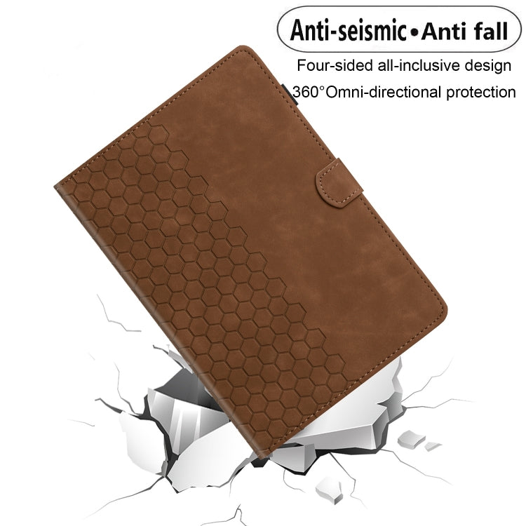 For Samsung Galaxy Tab S9 / S9 FE Honeycomb Embossed Leather Smart Tablet Case(Brown)