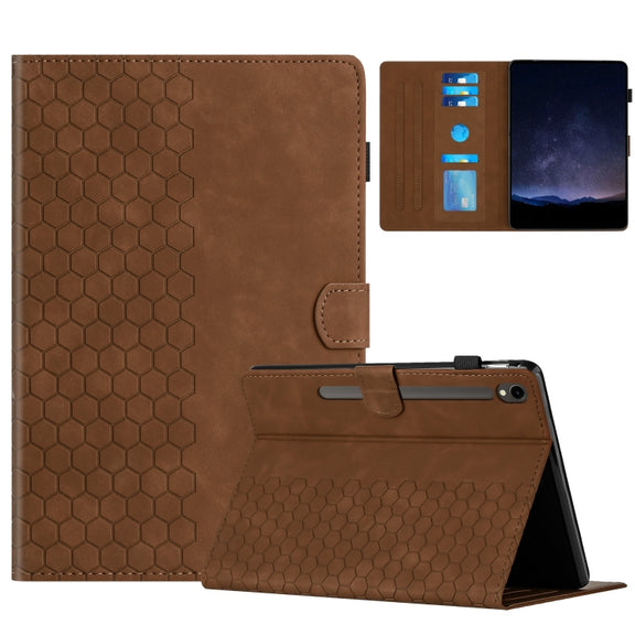 For Samsung Galaxy Tab S9 / S9 FE Honeycomb Embossed Leather Smart Tablet Case(Brown)