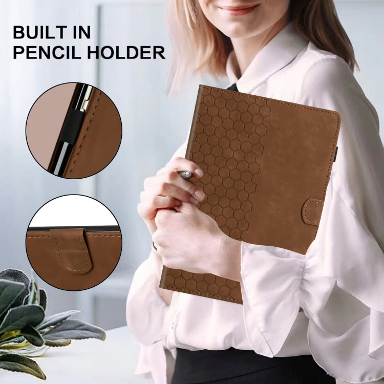 For Samsung Galaxy Tab S9 / S9 FE Honeycomb Embossed Leather Smart Tablet Case(Brown)