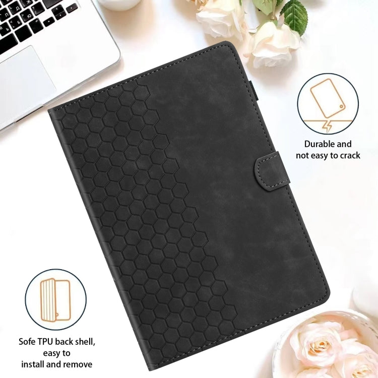 For Samsung Galaxy Tab S9 / S9 FE Honeycomb Embossed Leather Smart Tablet Case(Black)