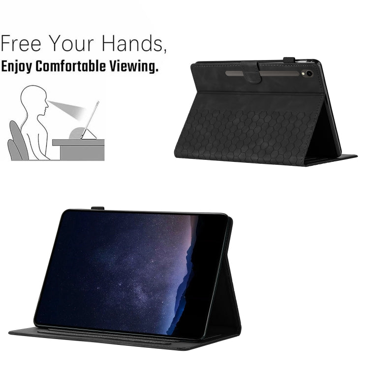 For Samsung Galaxy Tab S9 / S9 FE Honeycomb Embossed Leather Smart Tablet Case(Black)