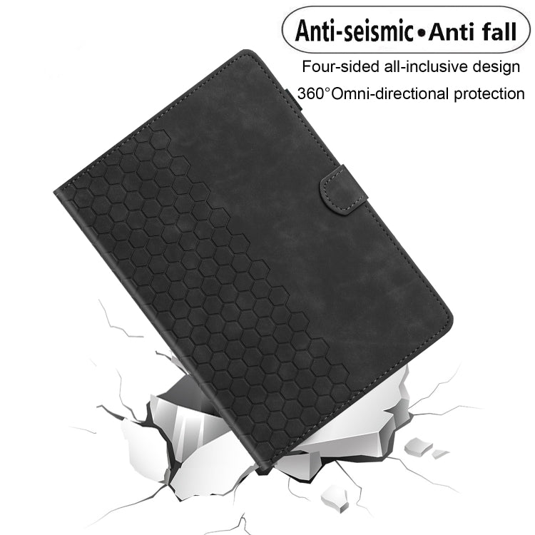 For Samsung Galaxy Tab S9 / S9 FE Honeycomb Embossed Leather Smart Tablet Case(Black)