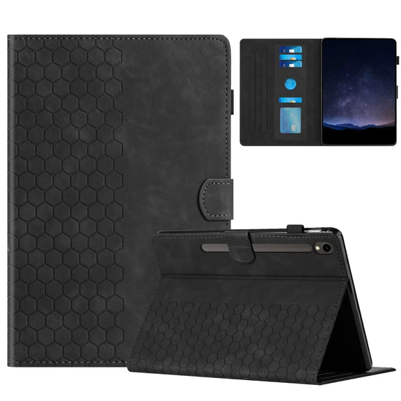 For Samsung Galaxy Tab S9 / S9 FE Honeycomb Embossed Leather Smart Tablet Case(Black)