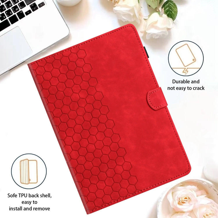 For Samsung Galaxy Tab S9 / S9 FE Honeycomb Embossed Leather Smart Tablet Case(Red)