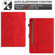 For Samsung Galaxy Tab S9 / S9 FE Honeycomb Embossed Leather Smart Tablet Case(Red)