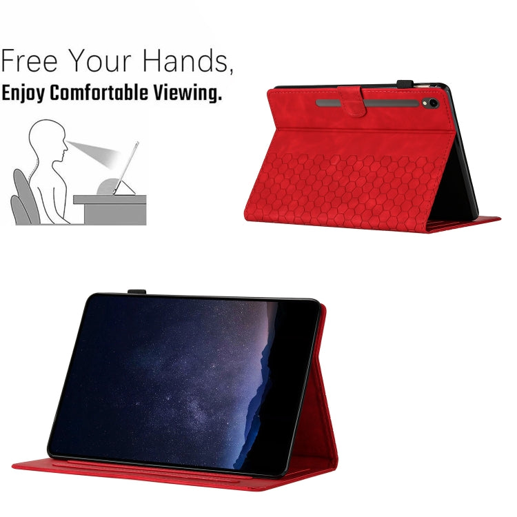 For Samsung Galaxy Tab S9 / S9 FE Honeycomb Embossed Leather Smart Tablet Case(Red)
