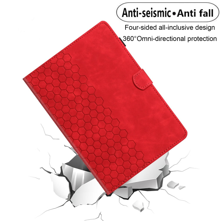 For Samsung Galaxy Tab S9 / S9 FE Honeycomb Embossed Leather Smart Tablet Case(Red)