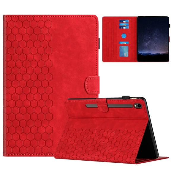 For Samsung Galaxy Tab S9 / S9 FE Honeycomb Embossed Leather Smart Tablet Case(Red)