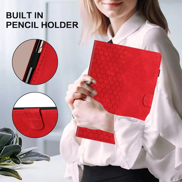 For Samsung Galaxy Tab S9 / S9 FE Honeycomb Embossed Leather Smart Tablet Case(Red)