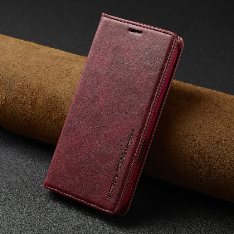 For iPhone 16 Plus LC.IMEEKE RFID Anti-theft Leather Phone Case(Red)