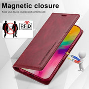 For iPhone 16 Plus LC.IMEEKE RFID Anti-theft Leather Phone Case(Red)