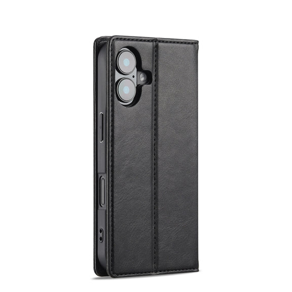For iPhone 16 LC.IMEEKE RFID Anti-theft Leather Phone Case(Black)
