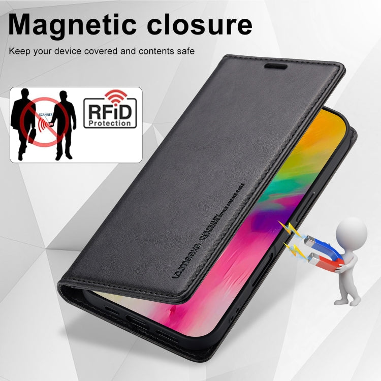 For iPhone 16 LC.IMEEKE RFID Anti-theft Leather Phone Case(Black)
