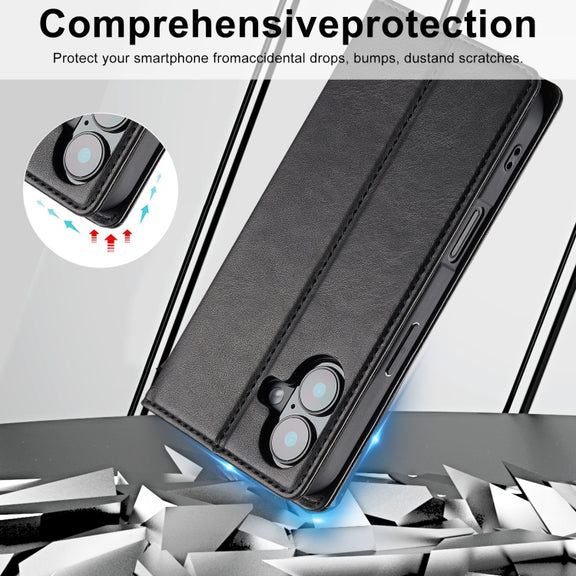 For iPhone 16 LC.IMEEKE RFID Anti-theft Leather Phone Case(Black)
