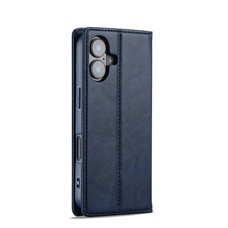 For iPhone 16 LC.IMEEKE RFID Anti-theft Leather Phone Case(Blue)