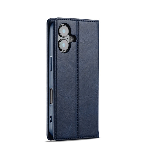 For iPhone 16 LC.IMEEKE RFID Anti-theft Leather Phone Case(Blue)