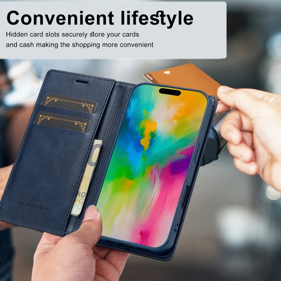 For iPhone 16 LC.IMEEKE RFID Anti-theft Leather Phone Case(Blue)