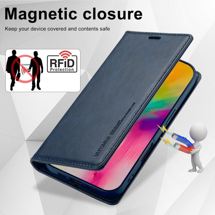 For iPhone 16 LC.IMEEKE RFID Anti-theft Leather Phone Case(Blue)