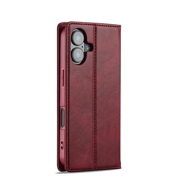 For iPhone 16 LC.IMEEKE RFID Anti-theft Leather Phone Case(Red)