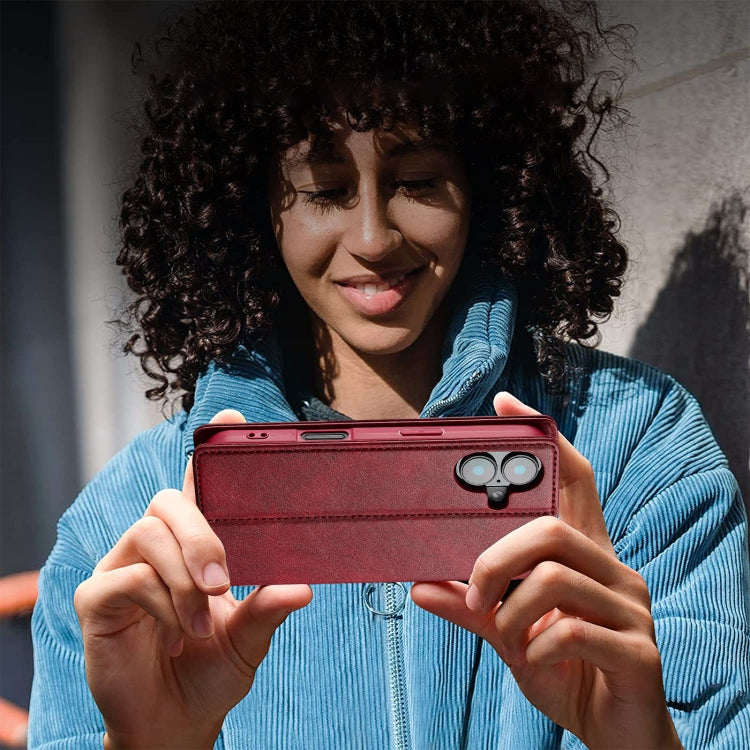 For iPhone 16 LC.IMEEKE RFID Anti-theft Leather Phone Case(Red)