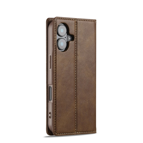 For iPhone 16 LC.IMEEKE RFID Anti-theft Leather Phone Case(Brown)