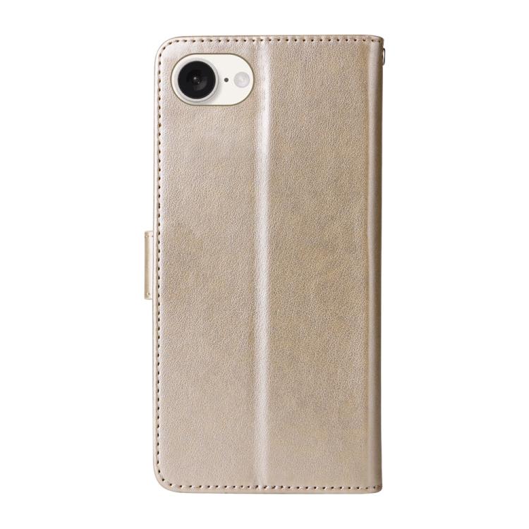 For iPhone 16e Embossed Butterfly Flowers Leather Phone Case(Gold)