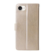 For iPhone 16e Embossed Butterfly Flowers Leather Phone Case(Gold)