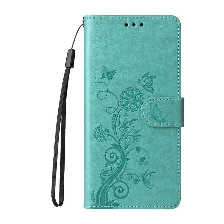For iPhone 16e Embossed Butterfly Flowers Leather Phone Case(Green)