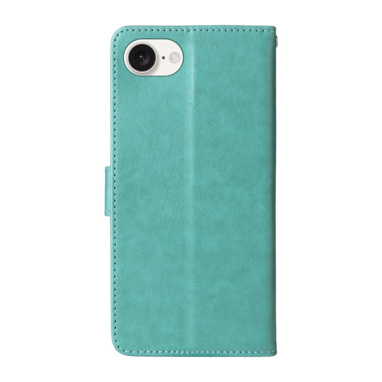 For iPhone 16e Embossed Butterfly Flowers Leather Phone Case(Green)