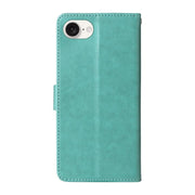 For iPhone 16e Embossed Butterfly Flowers Leather Phone Case(Green)