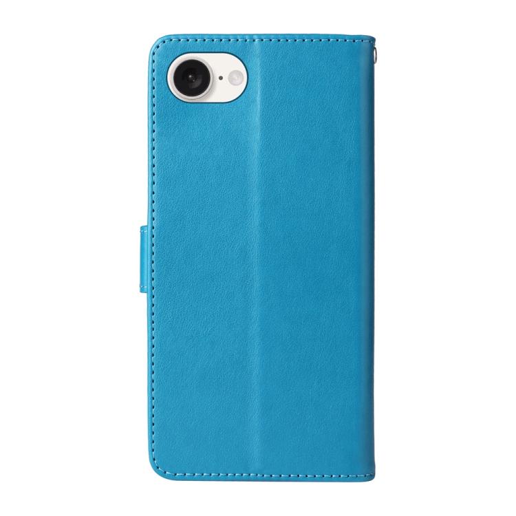 For iPhone 16e Embossed Butterfly Flowers Leather Phone Case(Blue)