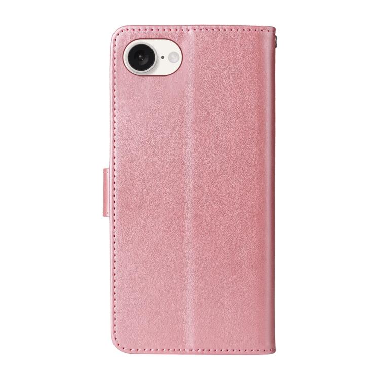 For iPhone 16e Embossed Butterfly Flowers Leather Phone Case(Rose Gold)